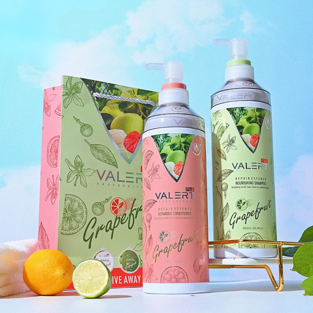 Bộ Dầu Gội Xả Bưởi Grapefruit Valert Plus Trị Rụng Tóc Cao Cấp 850mlx2