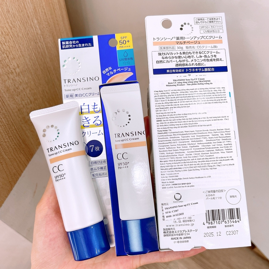 Kem trang điểm chống nắng, nâng tone Transino Whitening CC Cream SPF50+ PA++++