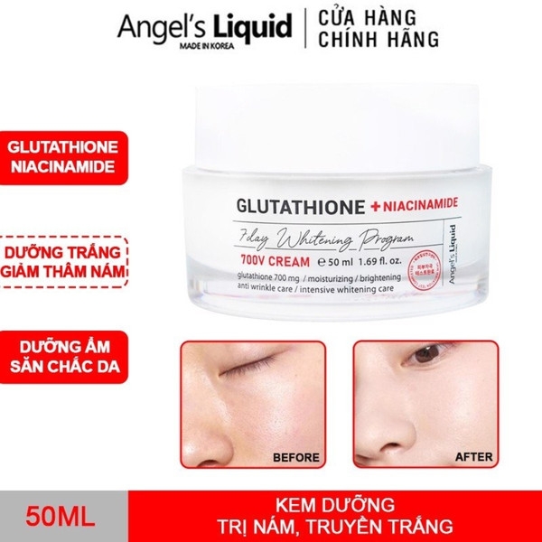 Kem Dưỡng Đặc Trị Nám Truyền Trắng Angel's Liquid Glutathione + Niacinamide 7Day Whitening Program 700 V-Cream 50ml