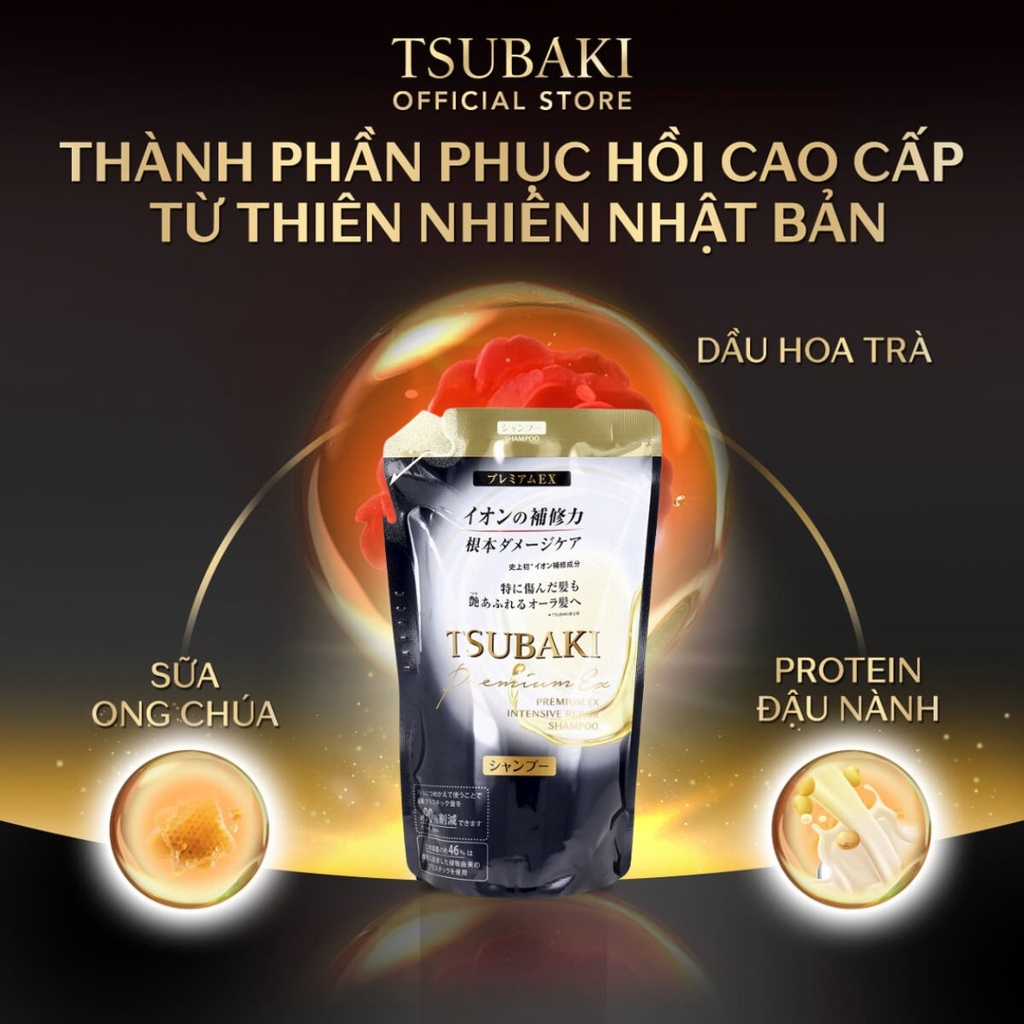 [Túi Refill] Dầu Gội Phục Hồi Chuyên Sâu Tsubaki Premium Ex Intensive Repair Shampoo 330ml 