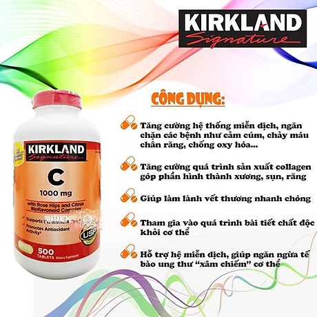 Viên Vitamin C Kirkland Signature 1000mg 500v (ktđ)