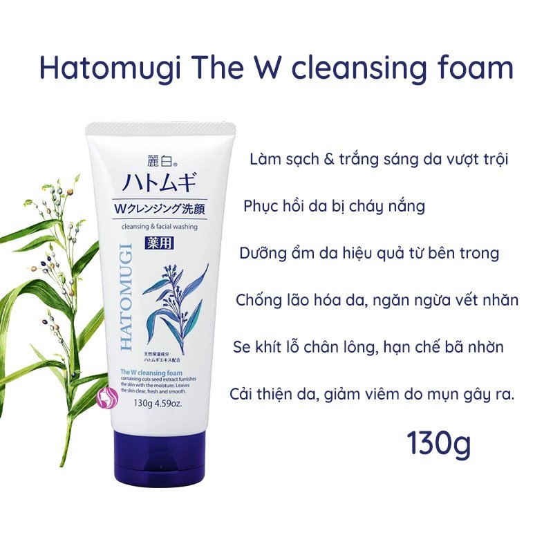 Sữa rữa mặt tẩy trang Hatomugi The W Cleansing Foam 130g