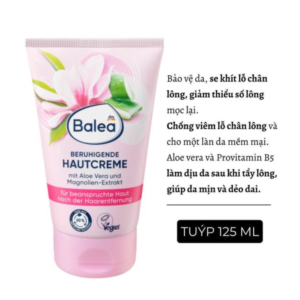 Kem Dưỡng Ẩm Sau Wax, Cạo Lông - Ức Chế Mọc Lông Balea Beruhigende Haut Creme 125ml