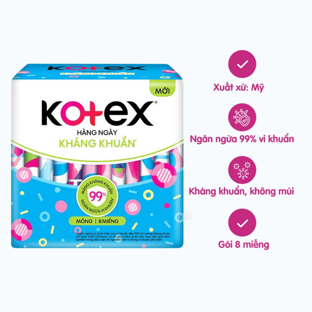 Băng Vệ Sinh Hằng Ngày Kháng Khẩu Kotex (8 miếng/gói)