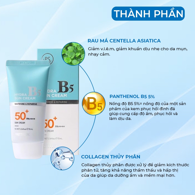 Kem Chống Nắng Phục Hồi Dưỡng Trắng, Chống Lão Hóa Pretty Skin Hydra B5 Sun Cream SPF 50+/PA+++ 70ml
