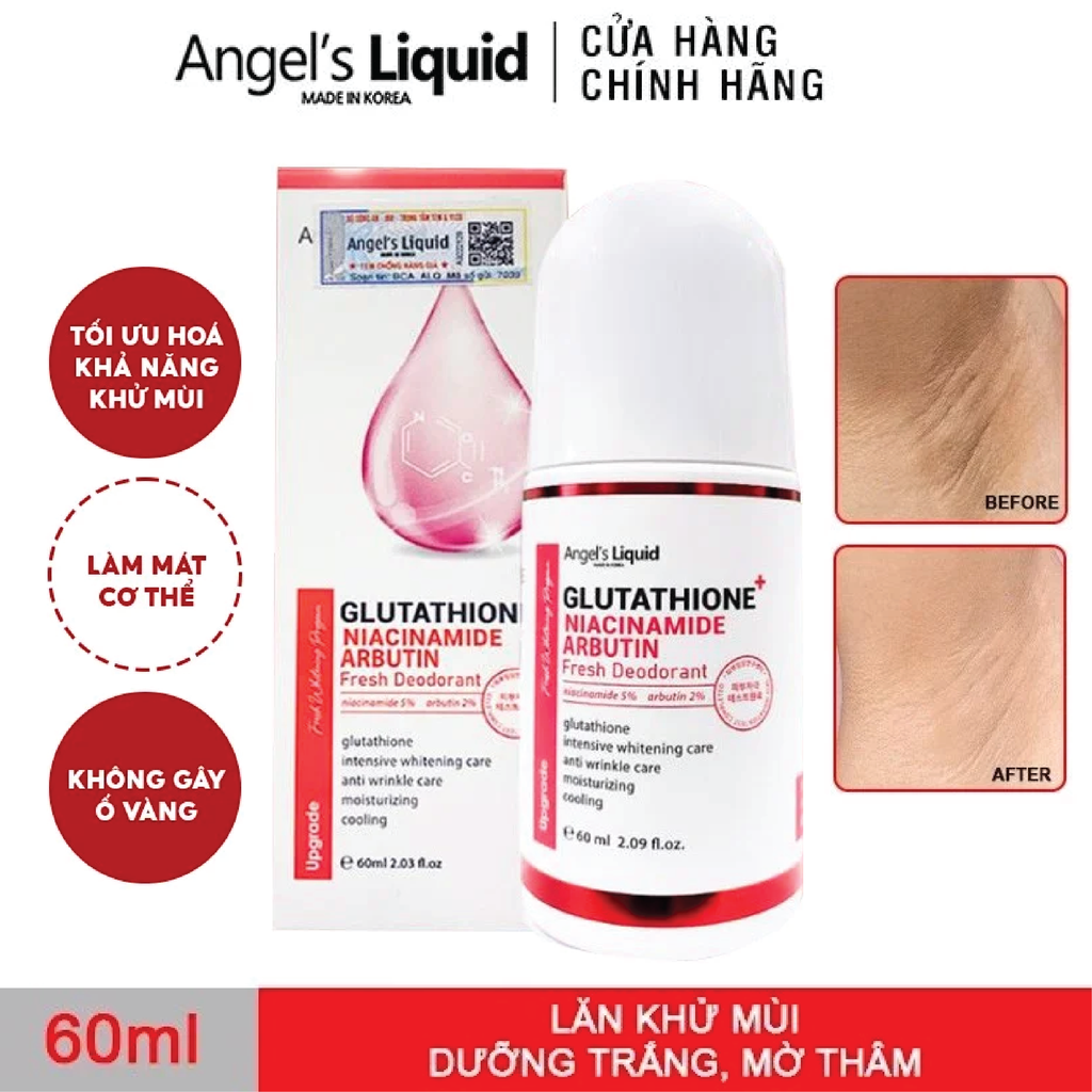 Lăn Khử Mùi Mờ Thâm, Dưỡng Trắng Vùng Da Dưới Cánh Tay Angel's Liquid Glutathione+ Niacinamide Arbutin Fresh Deodorant 60ml