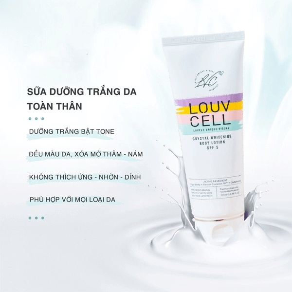 Sữa Dưỡng Thể Trắng Da, Make Up Body LouvCell Crystal Whitening Body Lotion 120ml