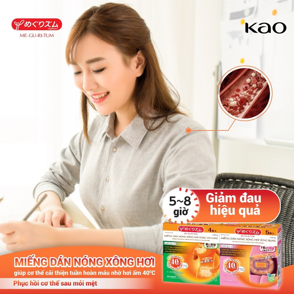 Miếng Dán Nóng Xông Hơi Vùng Vai Lưng Megrhythm Steam Thermo Patch 4 Miếng