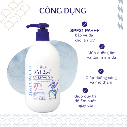 Sữa Dưỡng Thể Chống Nắng Hatomugi SPF31/PA+++ UV Care & Moisturizing 250ml