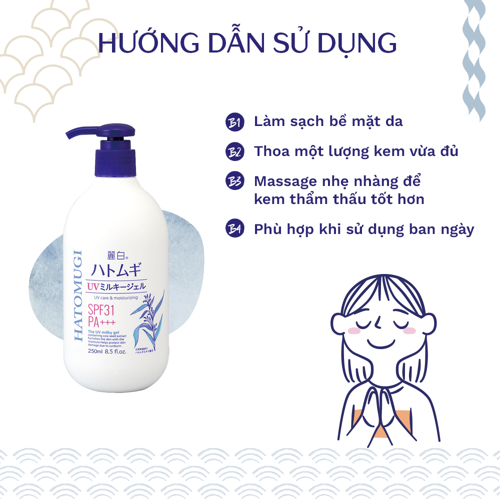 Sữa Dưỡng Thể Chống Nắng Hatomugi SPF31/PA+++ UV Care & Moisturizing 250ml