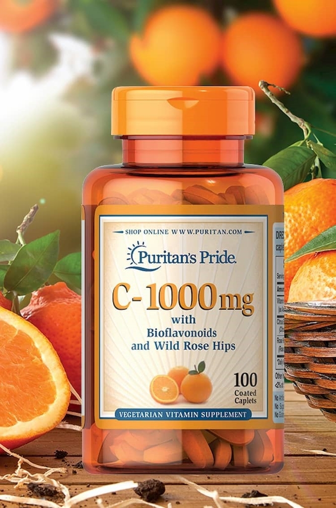 Viên uống đẹp da ngừa lão hóa chống thâm Puritan's Pride Vitamin C 1000mg with bioflavonoids and wild rose hips 100 viên