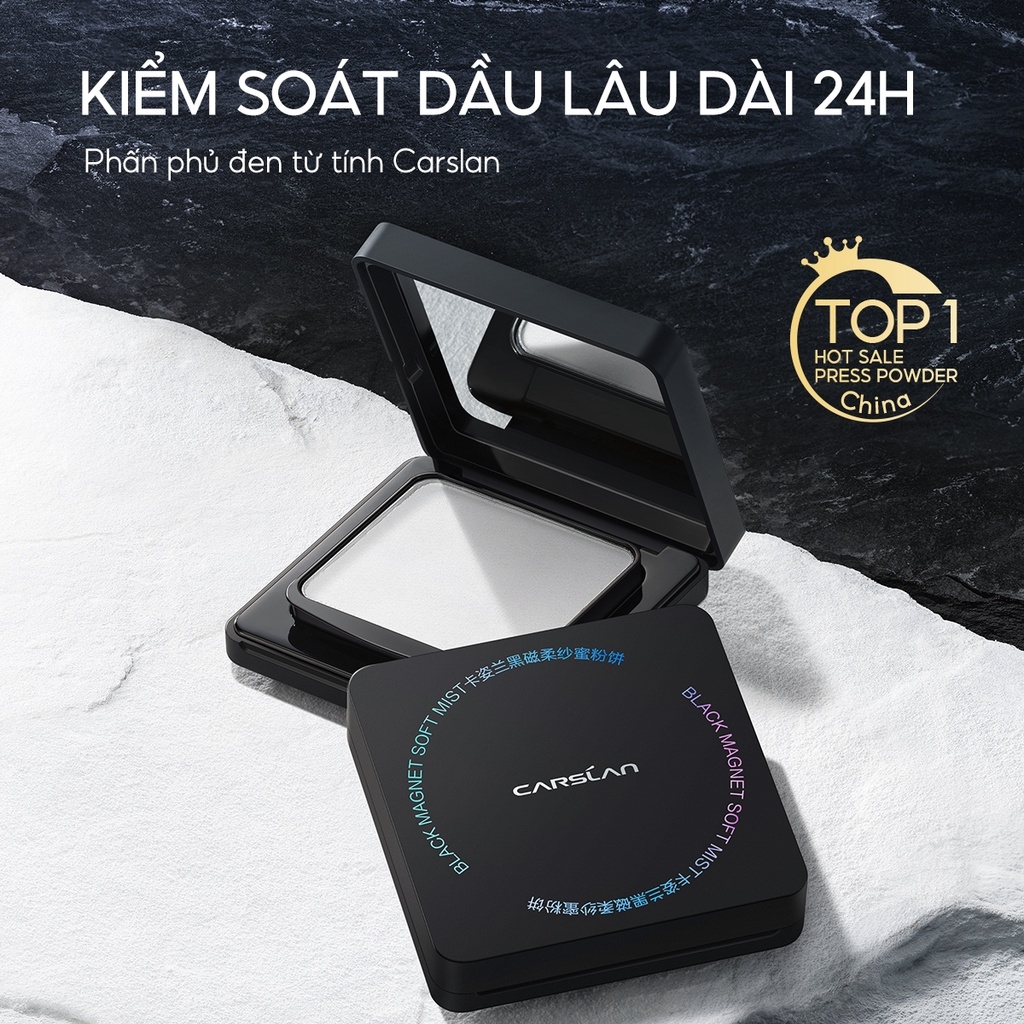 Phấn Nén Kiềm Dầu, Chống Nước Lâu Trôi Carslan Black Magnet Soft Mist Powder 8g (01 vỏ đen) - Trong suốt