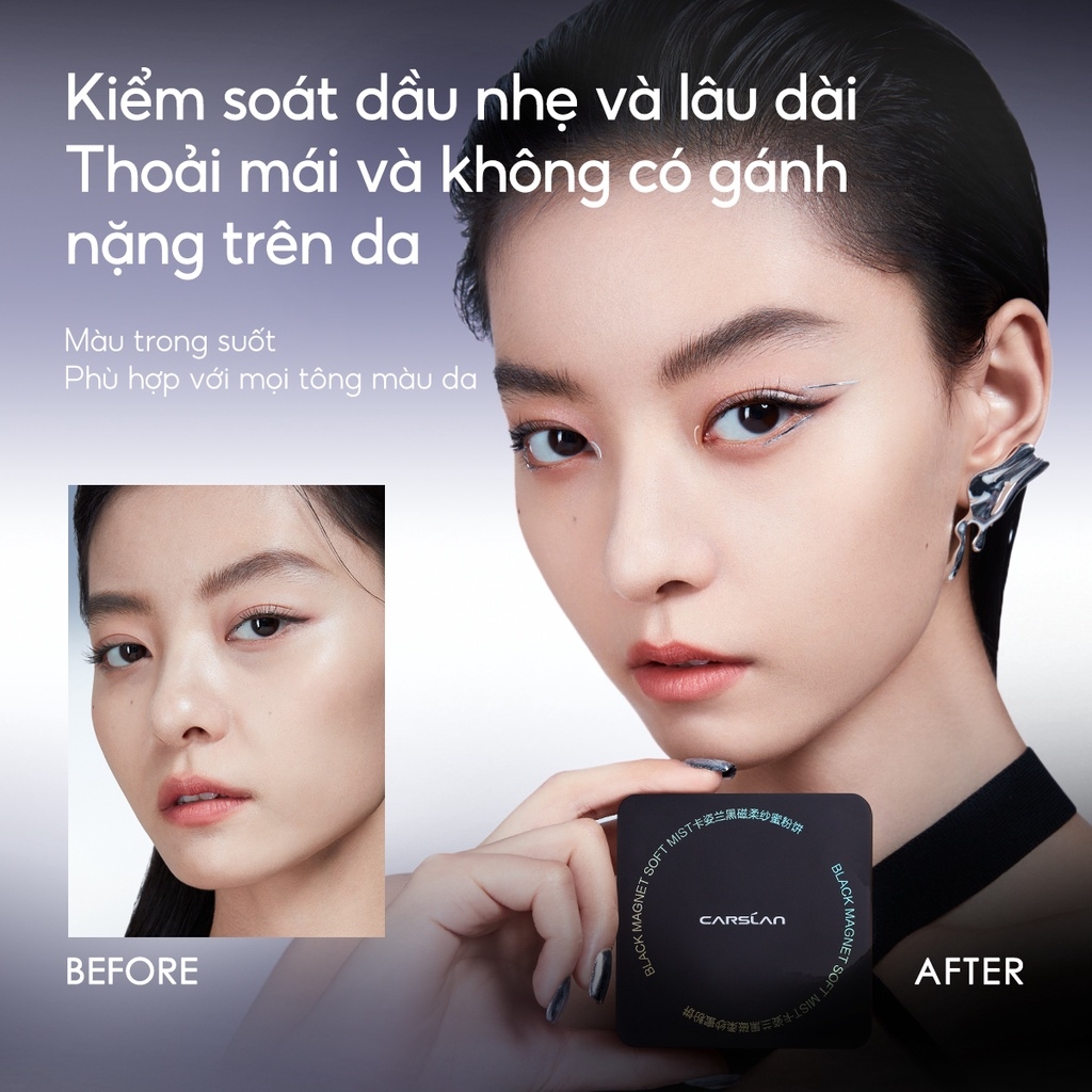 Phấn Nén Kiềm Dầu, Chống Nước Lâu Trôi Carslan Black Magnet Soft Mist Powder 8g (01 vỏ đen) - Trong suốt