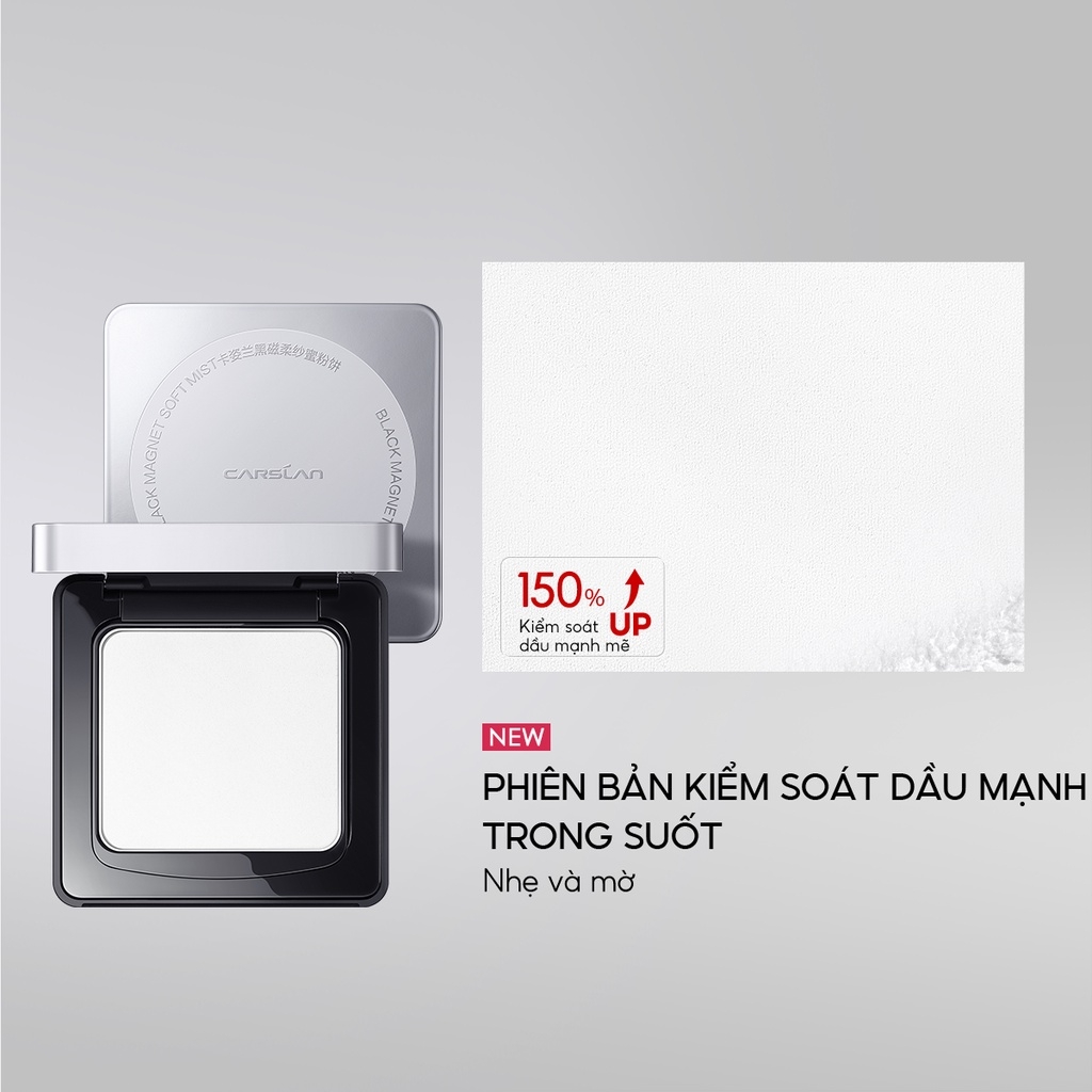 Phấn Nén Kiềm Dầu, Chống Nước Carslan Black Magnet Soft Mist Powder 8g (02 vỏ xám) - Trong suốt
