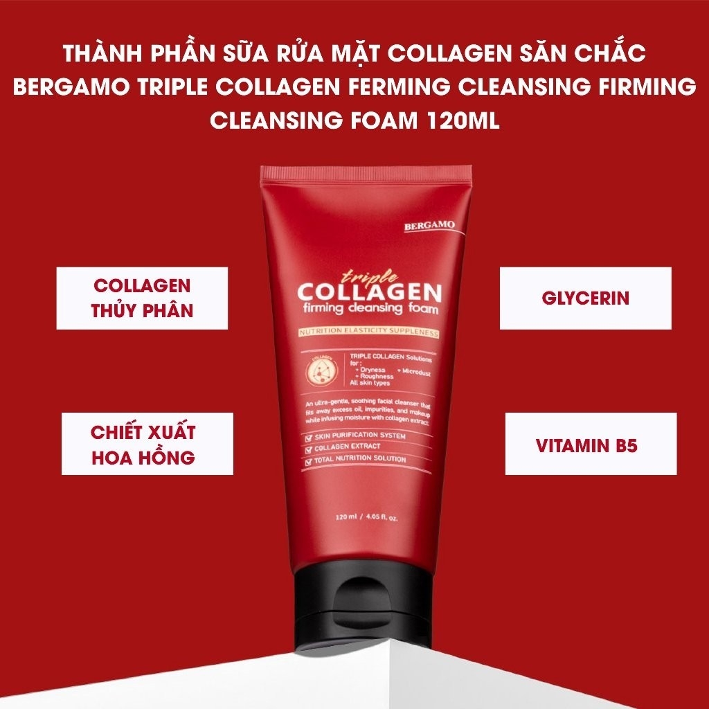 Sữa Rửa Mặt Săn Chắc Bergamo Triple Collagen Cleansing Foam 120ml