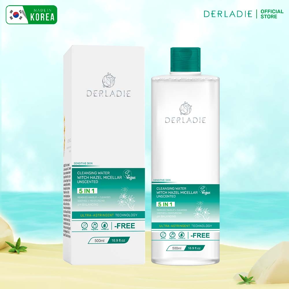 [MUA 1 TẶNG 1] Tẩy Trang Thuần Chay Sạch Dịu Êm Cho Da Dầu Mụn Derladie Cleansing Water Witch Hazel Micellar Unsented 500ML