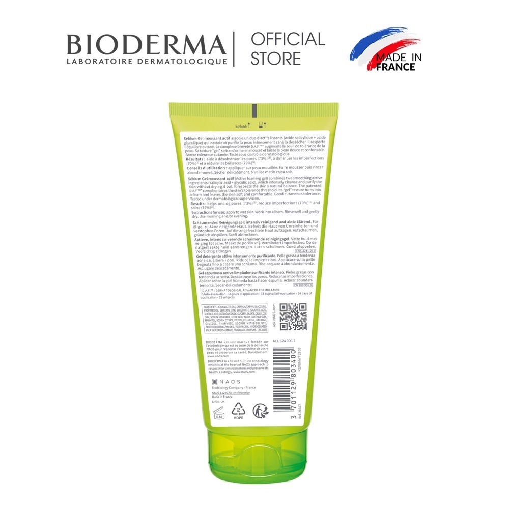 Gel Rửa Mặt Làm Sạch Sâu & Hỗ Trợ Giảm Mụn Bioderma Sebium Gel Moussant Actif 200ml