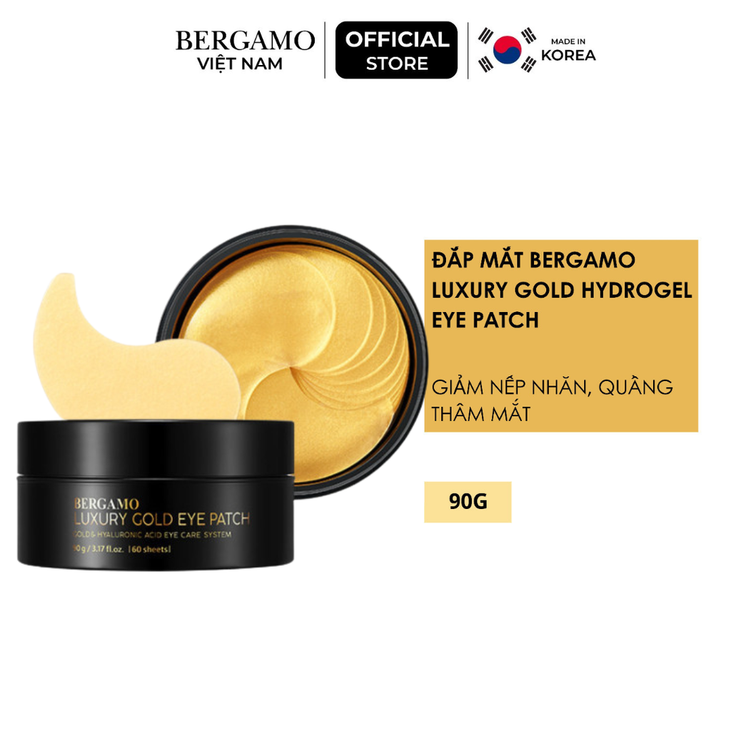 Đắp Mắt Giảm Nếp Nhăn, Quầng Thâm Bergamo Luxury Gold Hydrogel Eye Patch 60 Miếng 90G