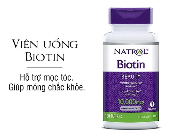 Viên uống hỗ trợ mọc tóc, móng khỏe cho người từ 12 tuổi trở lên Natrol Biotin Maximum Strength 10000mcg 100 viên