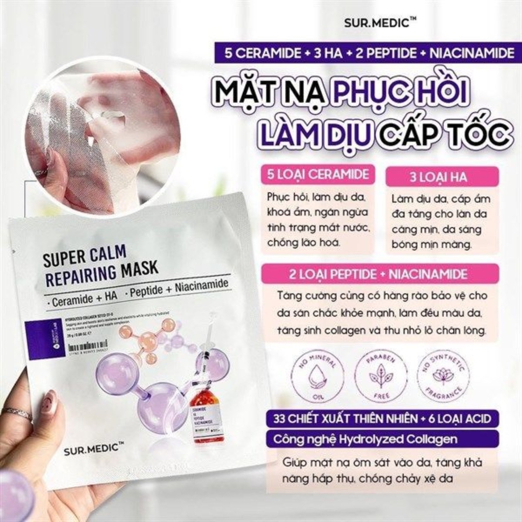 Mặt Nạ Phục Hồi, Làm Dịu Da Cấp Tốc Sur.Medic+ Super Calm Repairing Mask 28ml