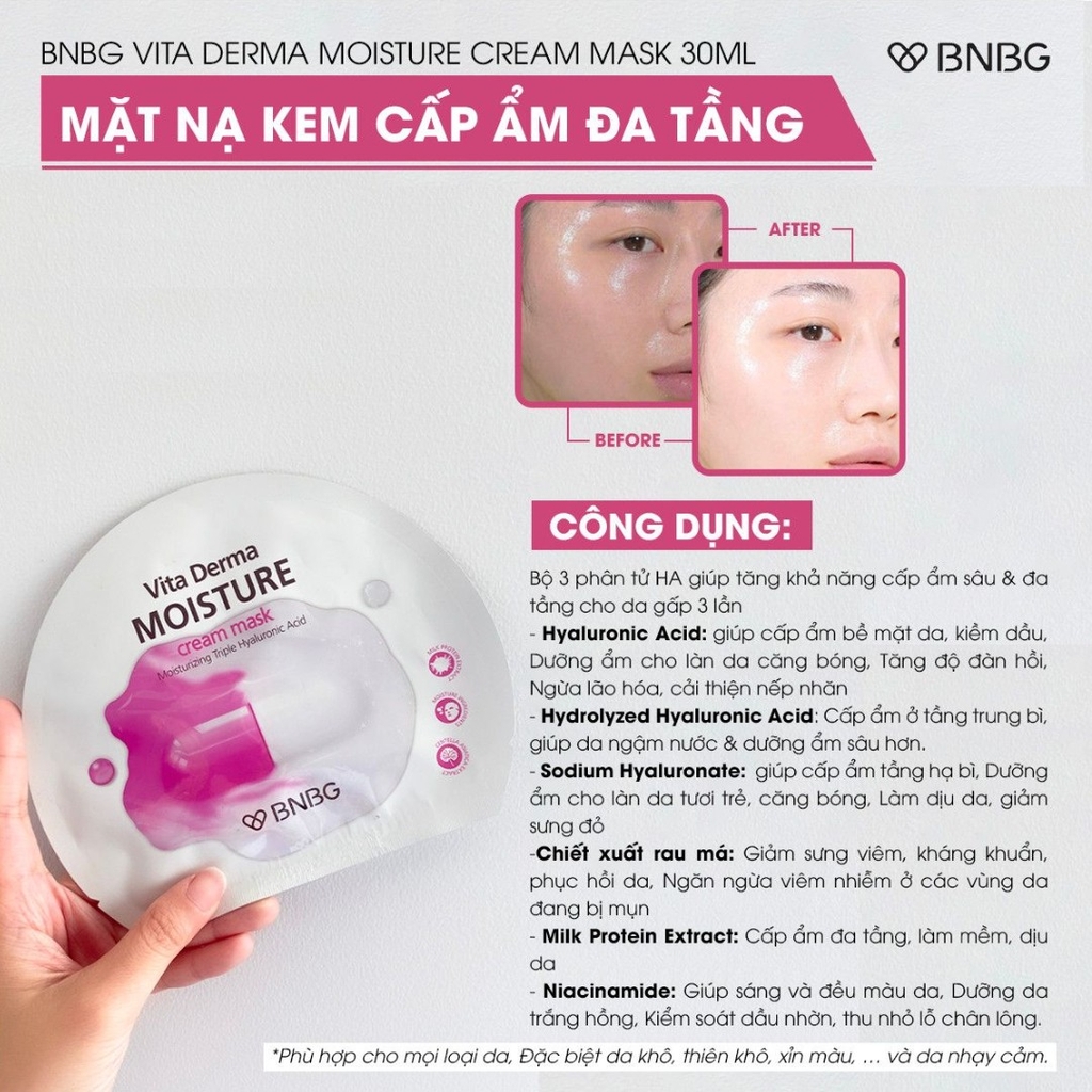 Mặt Nạ Kem Cấp Ẩm Đa Tầng BNBG Vita Derma Moisture Cream Mask 30ml