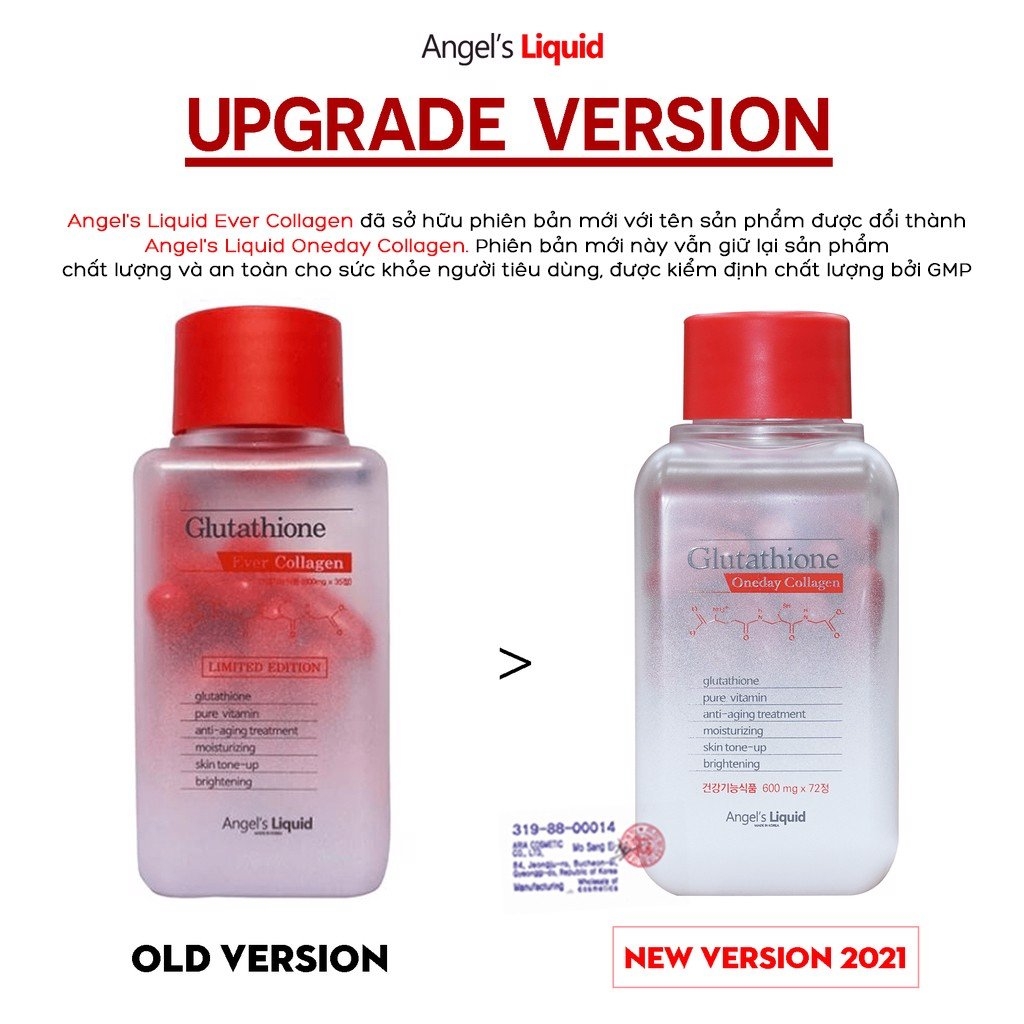 Viên Uống Trắng Da, Giúp Da Săn Chắc Angel's Liquid Glutathione Oneday Collagen 72 Viên