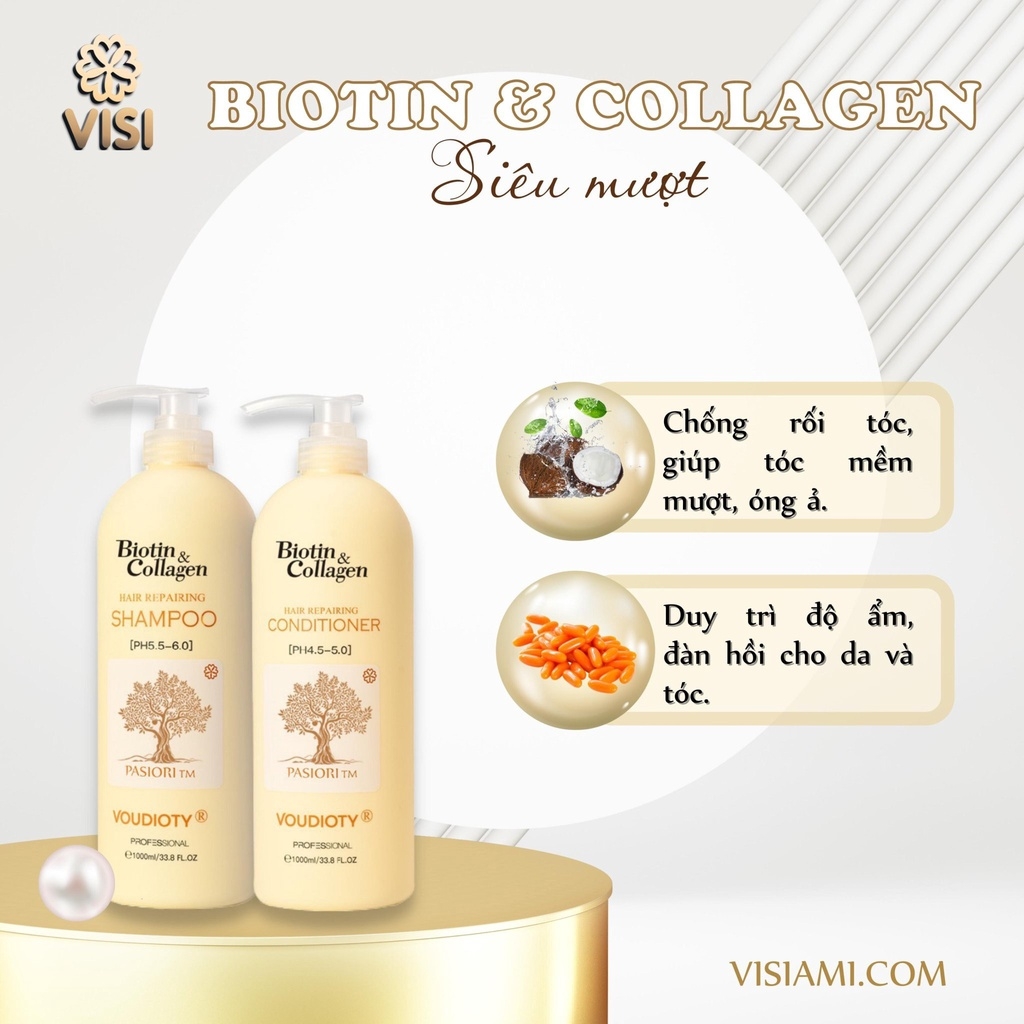 Bộ Gội Xả Biotin & Collagen Voudioty Professional - Màu Vàng Siêu Mượt 1000ml