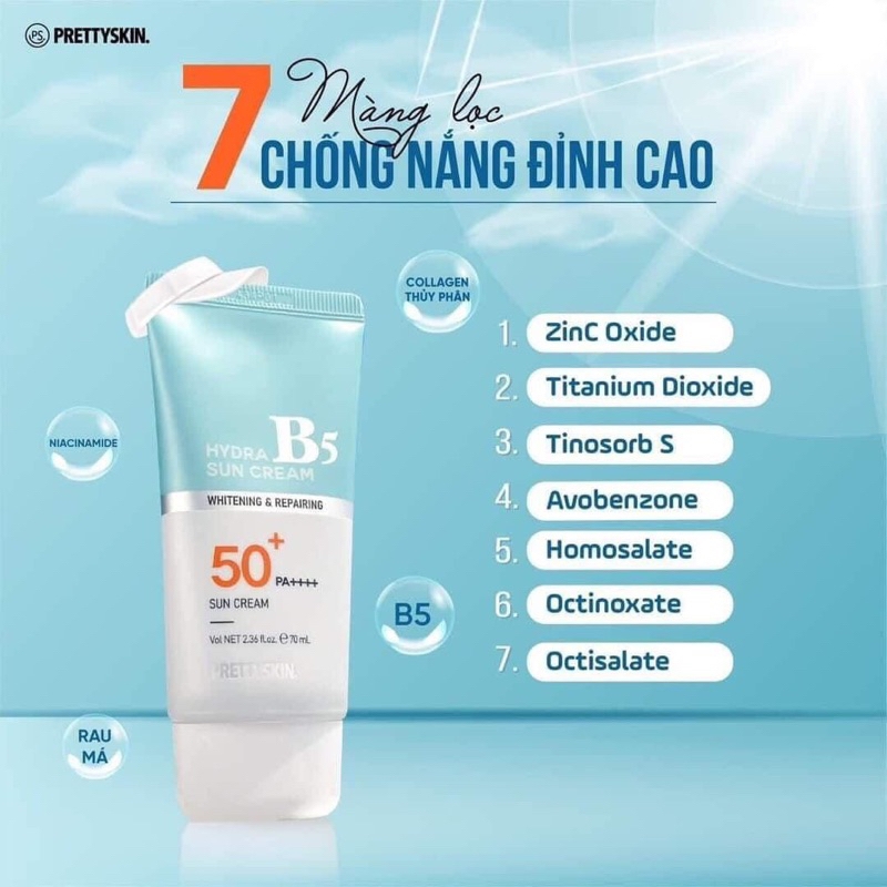 Kem Chống Nắng Phục Hồi Dưỡng Trắng, Chống Lão Hóa Pretty Skin Hydra B5 Sun Cream SPF 50+/PA+++ 70ml
