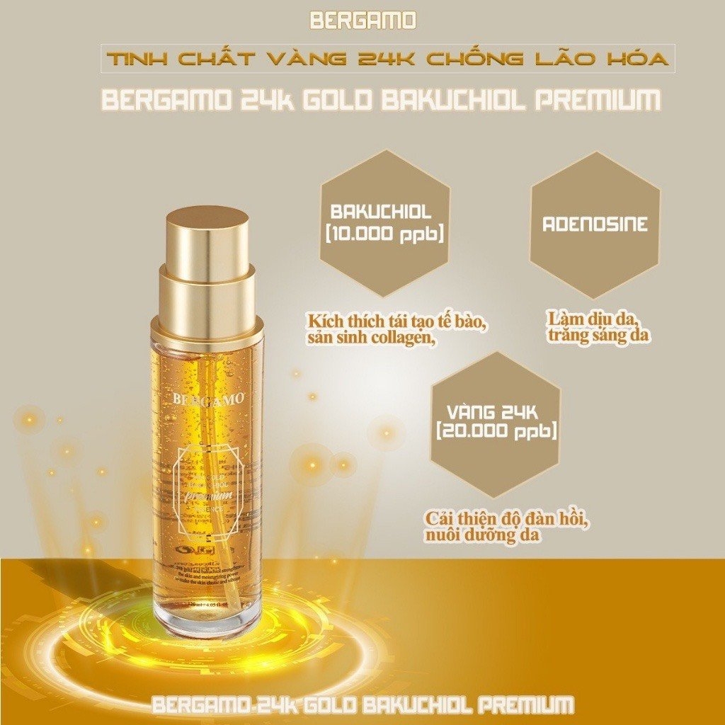 Tinh chất Cấp Ẩm Cao Cấp, Chống Lão Hóa Bergamo 24K Gold Bakuchiol Premium 120ml
