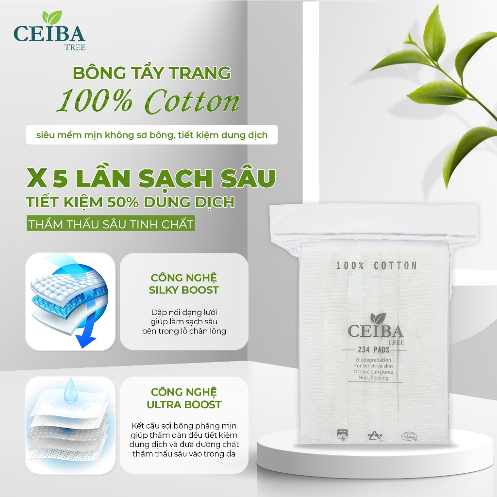 Bông Tẩy Trang Siêu Mềm Mịn Không Xơ Ceiba Tree 234 Pad