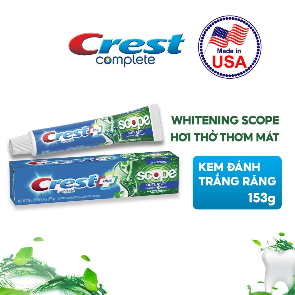 Kem Đánh Răng Trắng Răng Thơm Miệng Crest 3D Whitening Scope 153g