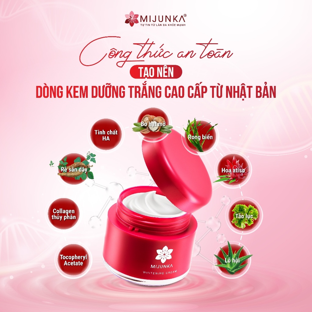 Kem Dưỡng Trắng Da Cao Cấp Mijunka Whitening Cream Nhật Bản 50g