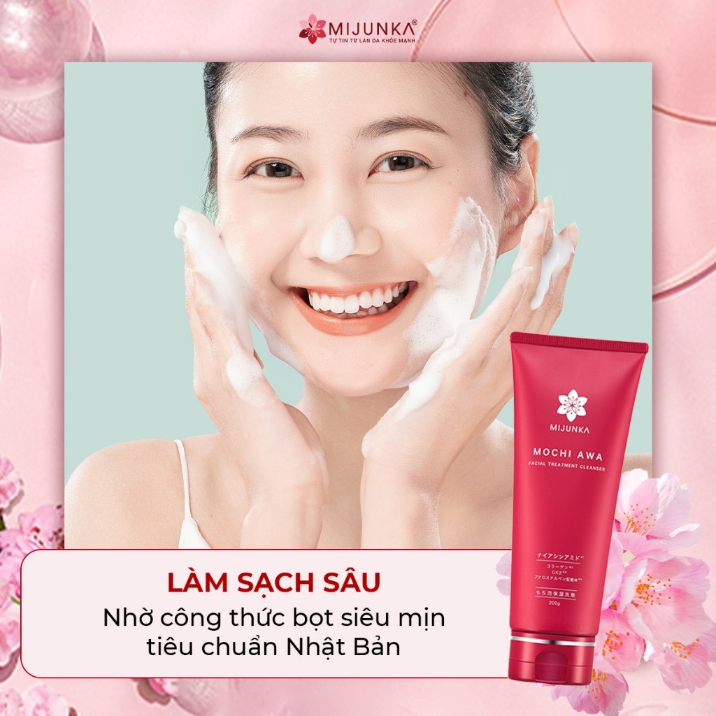 Sữa Rửa Mặt Sạch Sâu Ẩm Mịn Mijunka Mochi Awa Cho Mọi Loại Da 200g