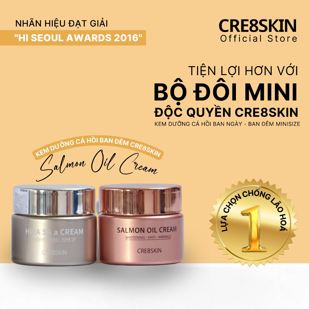 Set Kem Dưỡng Da Cá Hồi Salmon oil cream và Hwa sa a cream Cre8skin mini 20gx2