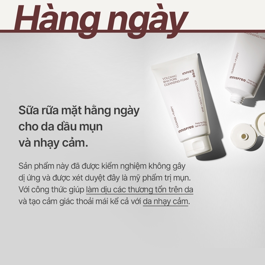 Sữa Rửa Mặt Tro Núi Lửa Trị Mụn Đầu Đen, Bã Nhờn Innisfree Jeju Volcanic Pore Cleansing Foam Ex 150ml
