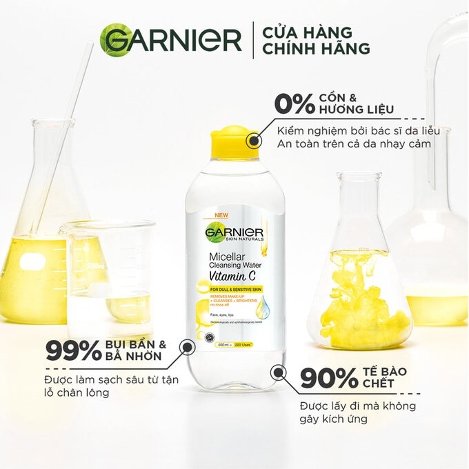 Nước Tẩy Trang Garnier Làm Sáng Da Micellar Cleansing Water Vitamin C 400ml