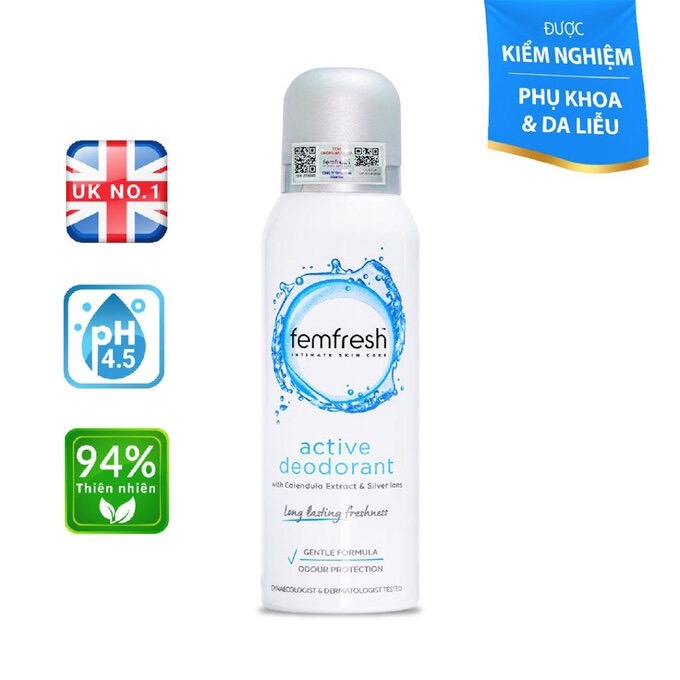 Xịt Thơm Mát Vùng Kín Khử Mùi, Lưu Hương 12H Femfresh Ultimate Care Active Deodorant Spray 125ml