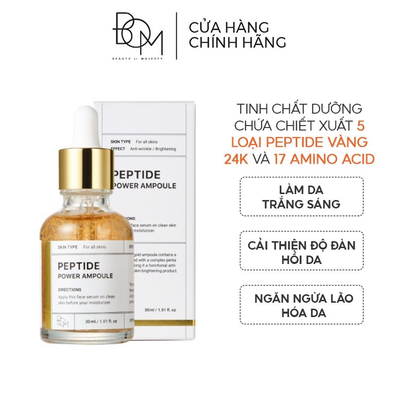 Tinh chất Dưỡng Chiết Xuất Vàng 24K, Làm Trắng Sáng, Săn Chắc Da B.O.M Peptide Power Ampoule 30ml