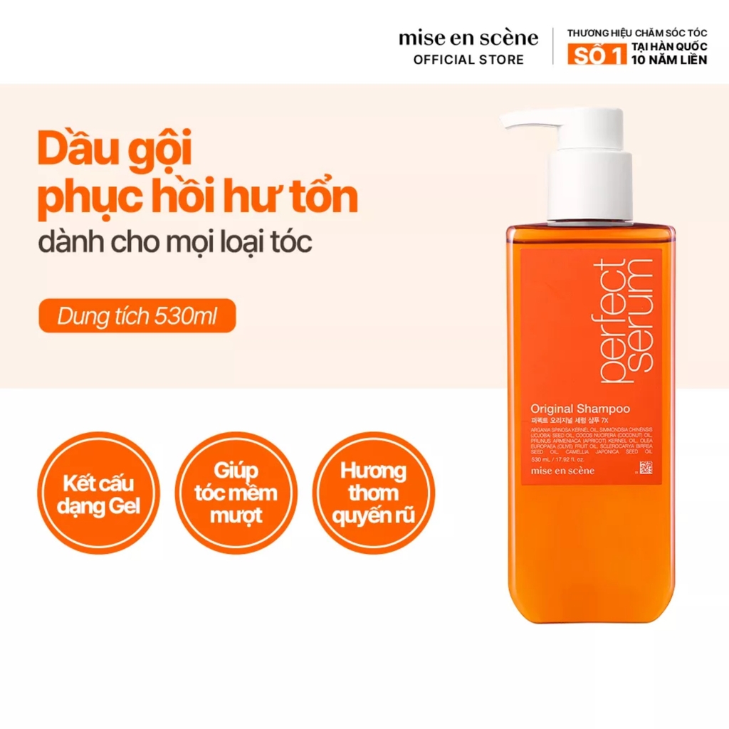 Bộ Dầu Gội Xả Dưỡng Tóc Mềm Mượt, Phục Hồi Tóc Hư Tổn Mise En Scene Repair Perfect Serum Original 680ml