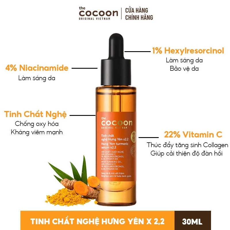Tinh Chất Làm Sáng, Mờ Thâm Chiết Xuất Nghệ Hưng Yên Cocoon Hung Yen Turmeric Serum x2.2 Vitamin C 30ml
