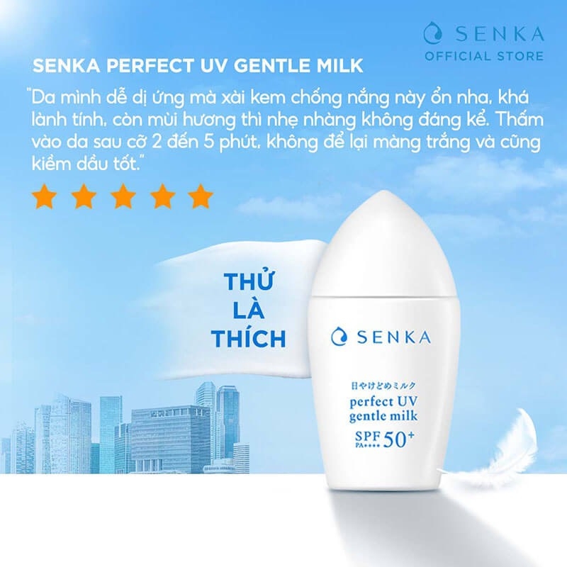 Sữa Chống Nắng Lành Tính, Dành Cho Da Nhạy Cảm Senka Perfect UV Gentle Milk A SPF 50+/PA++++ 40ml
