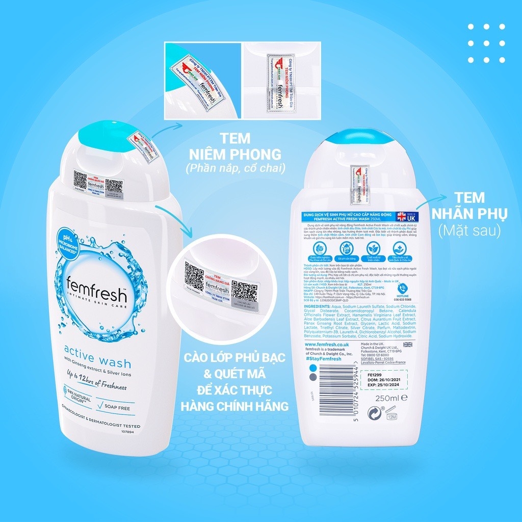 Dung Dịch Vệ Sinh Phù Hợp Với Người Thường Xuyên Vận Động Femfresh Ultimate Care 250ml