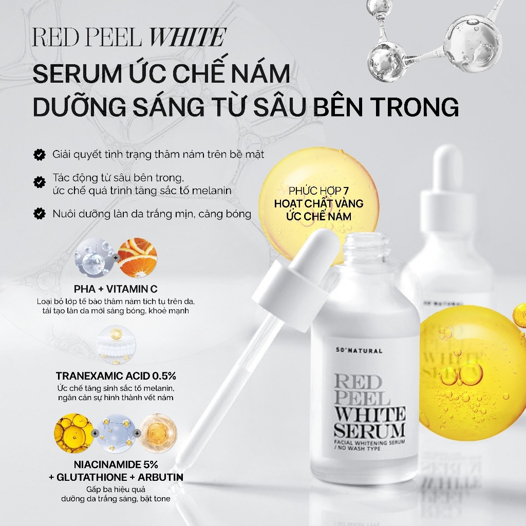 Tinh Chất Dưỡng Trắng, Mờ Thâm Nám So’Natural Red Peel White Serum 35ml