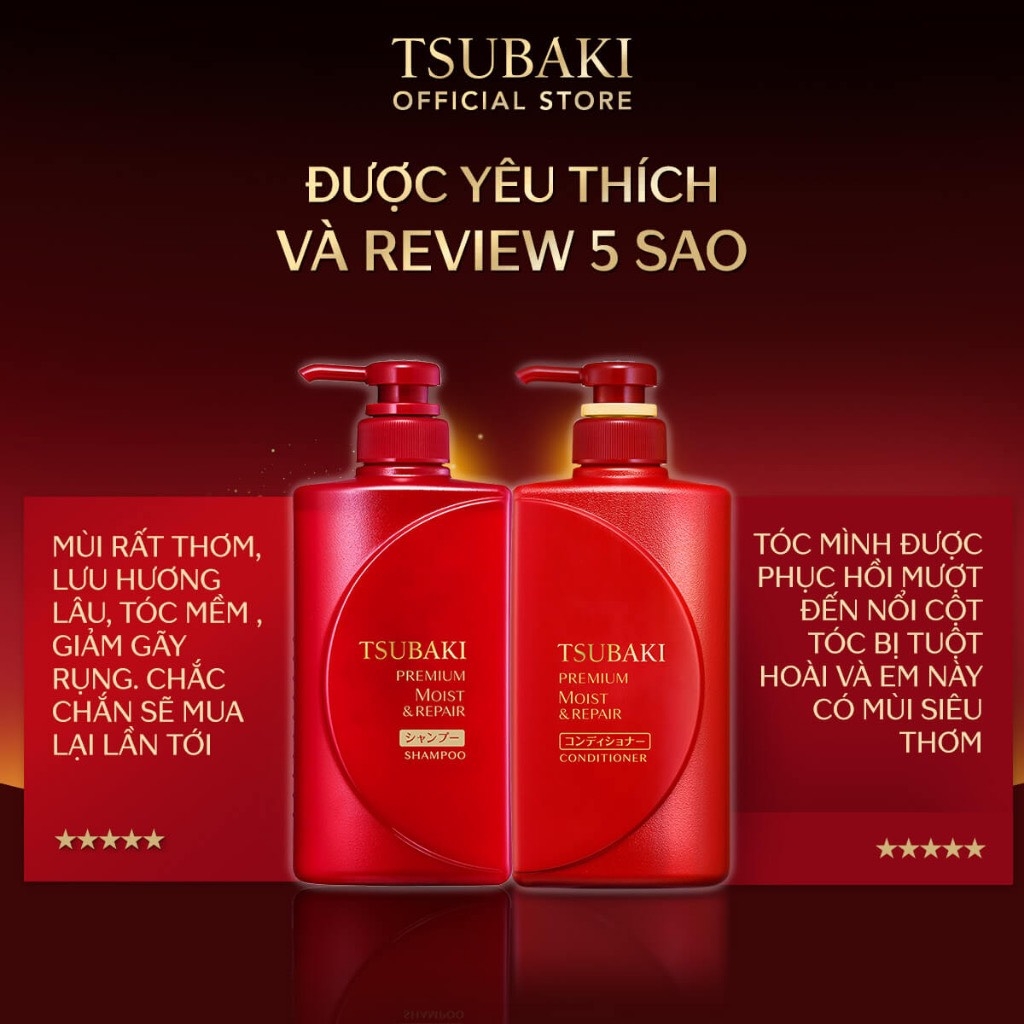 Bộ Gội Xả Bóng Mượt, Giảm Khô Xơ Rối Tsubaki Premium Moist 490ml
