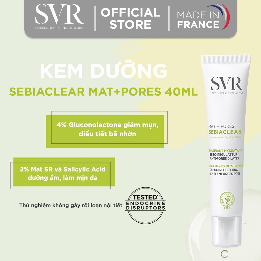 Kem Dưỡng Giảm Mụn, Thông Thoáng Lỗ Chân Lông SVR Sebiaclear Mat + Pores 40ml