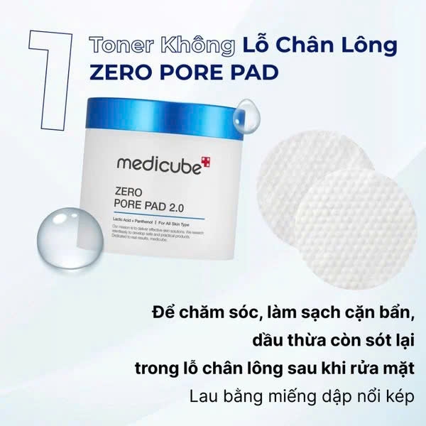 Toner Pad Dạng Miếng Medicube Zero Pore Pad 2.0 Cấp Ẩm Sâu 100ml/70 Miếng