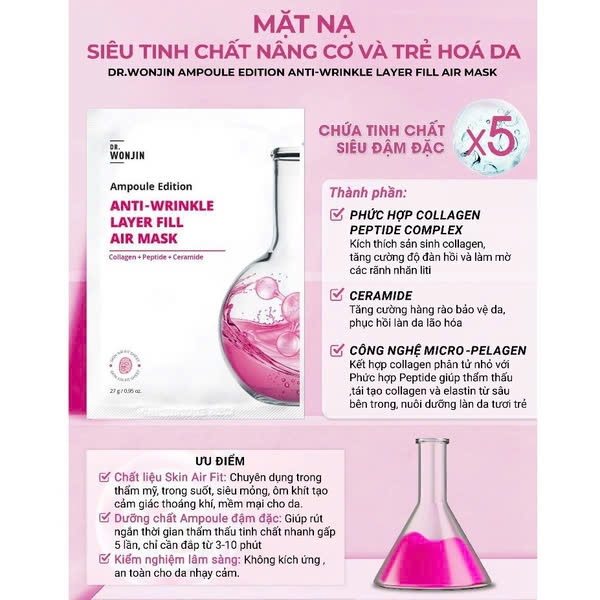 Mặt Nạ Siêu Tinh Chất Cấp Ẩm, Làm Dịu Da Dr.Wonjin Ampoule Edition Fill Air Mask 27g