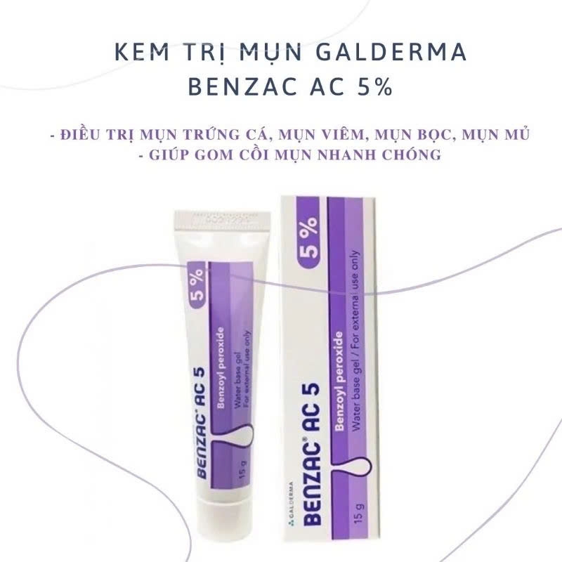 Chấm mụn 5% Benzoyls Peroxide Benzac 15g