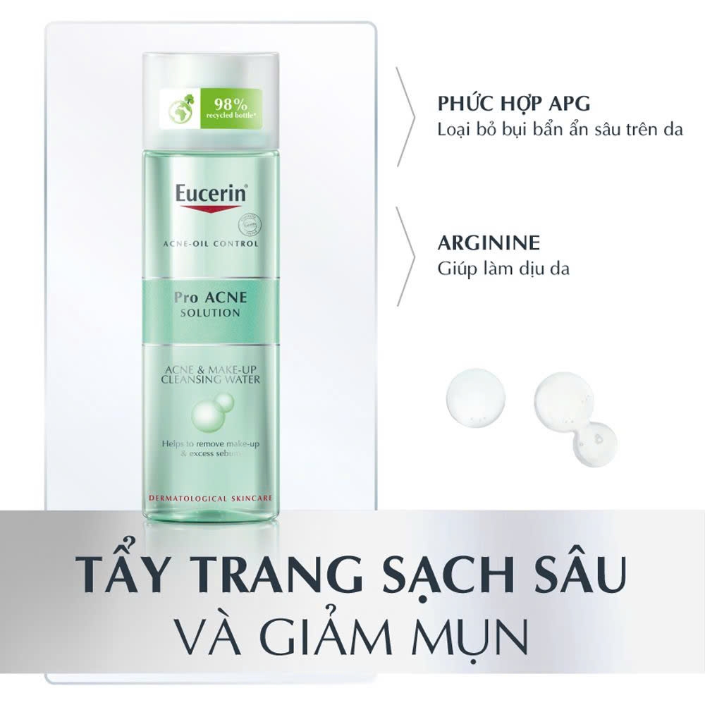 Nước Tẩy Trang Làm Sạch Sâu, Ngăn Ngừa Mụn Eucerin Acne-Oil Control Pro Acne Solution Acne & Make-up Cleansing Water 200ml