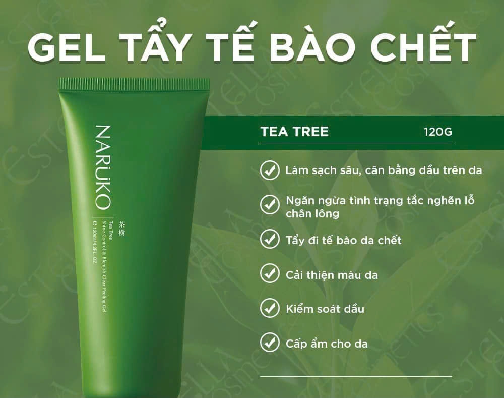 Gel Tẩy Tế Bào Chết Naruko Chiết Xuất Tràm Trà Tea Tree Shine Control and Blemish Clear Peeling Gel 120ml
